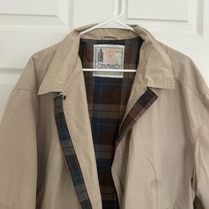 London Fog Men's Tan Trench Coat with Plaid Lining